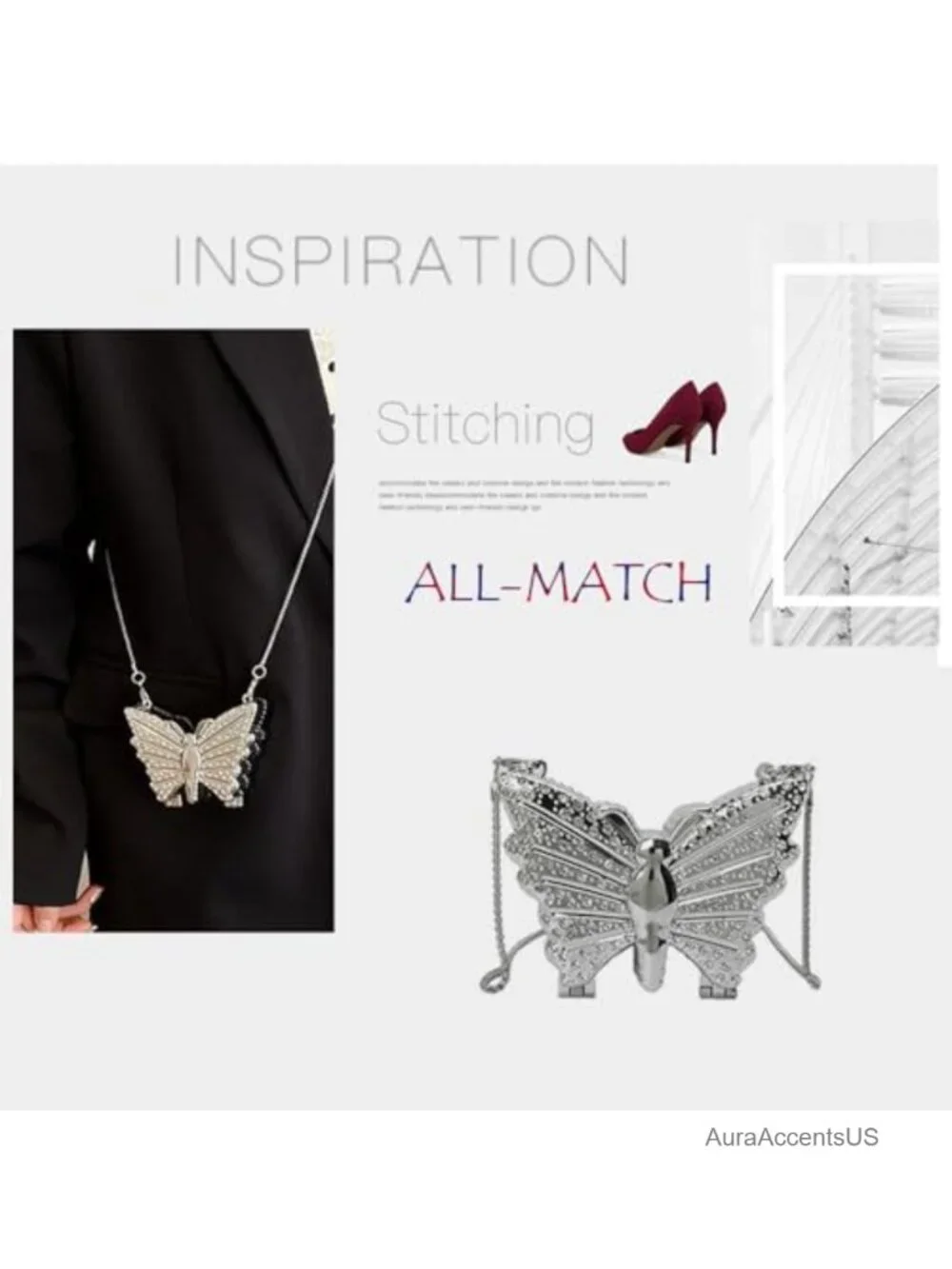 Mini Butterfly Evening Crossbody Bag Metal Purse Clutch for Women